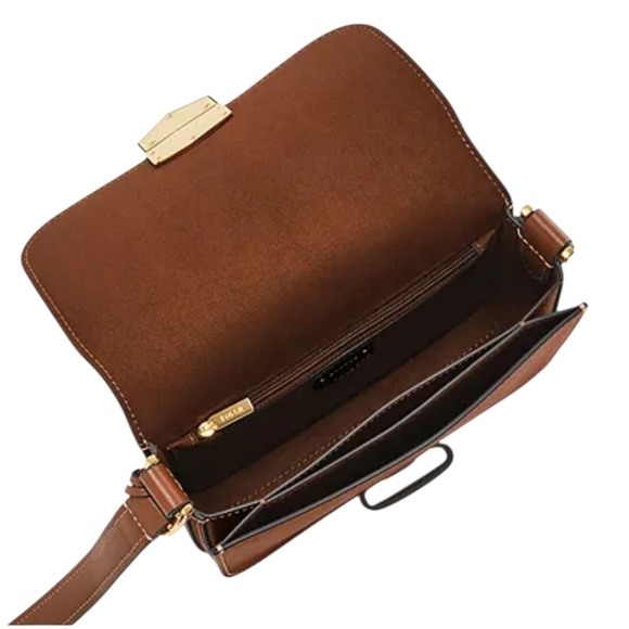 Fossil Lennox Leather Flap Crossbody Bag Brown NWT - Picture 4 of 14